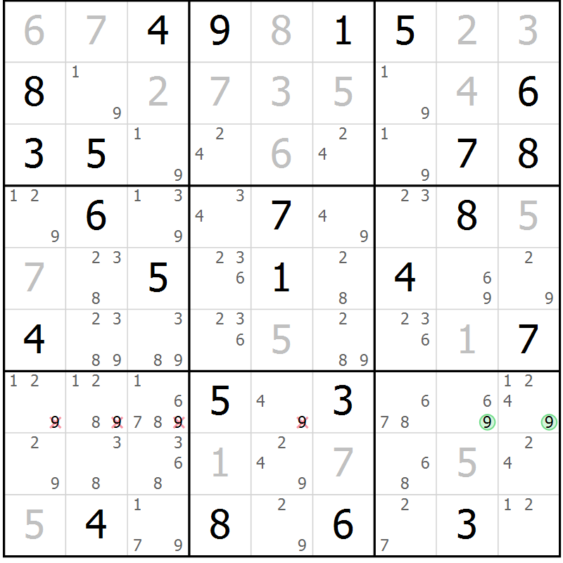Position des candidats pour la solution de la Gr 76 page 79 du magazine de sudoku Maestro n° 085