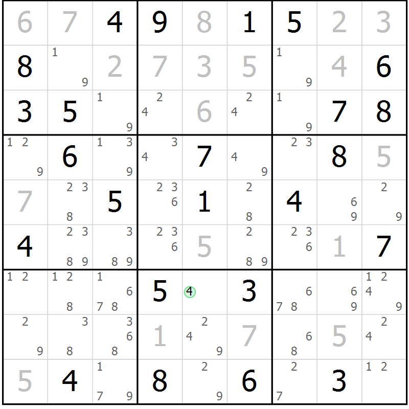 Position des candidats pour la solution de la Gr 76 page 79 du magazine de sudoku Maestro n° 085