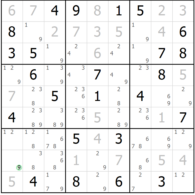 Position des candidats pour la solution de la Gr 76 page 79 du magazine de sudoku Maestro n° 085