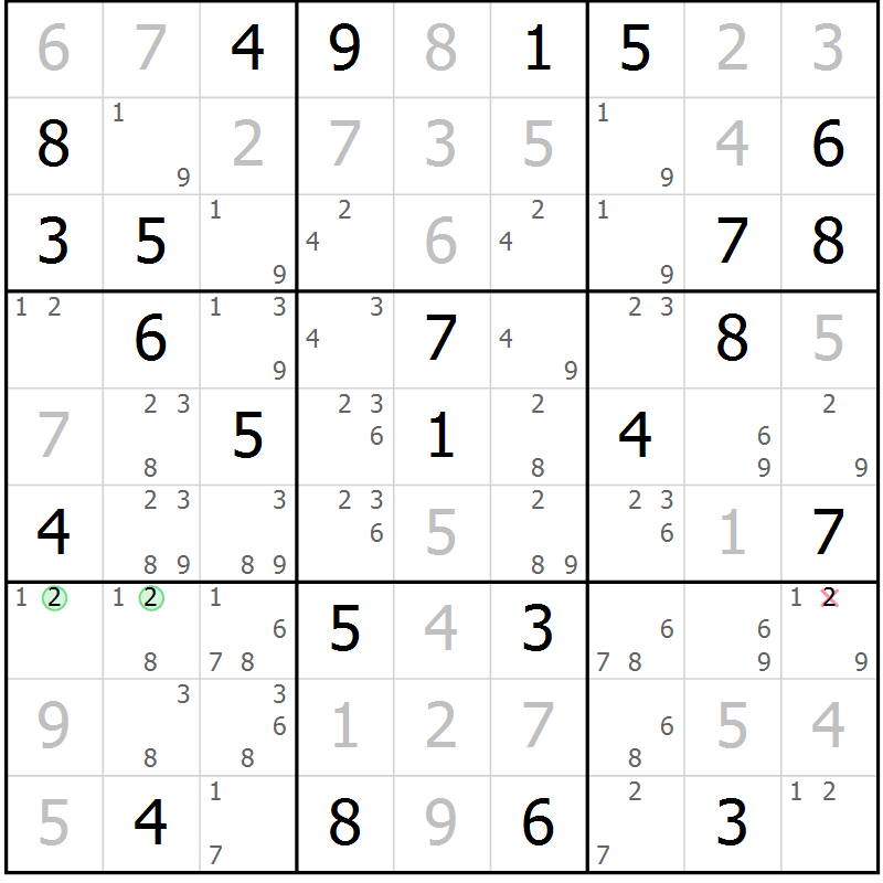 Position des candidats pour la solution de la Gr 76 page 79 du magazine de sudoku Maestro n° 085