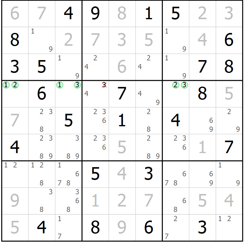 Position des candidats pour la solution de la Gr 76 page 79 du magazine de sudoku Maestro n° 085