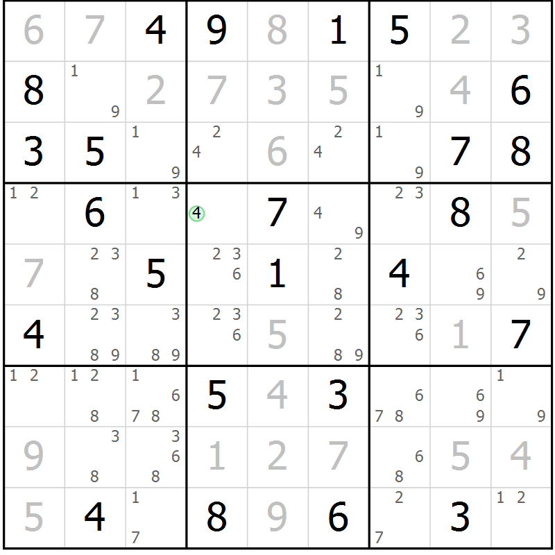 Position des candidats pour la solution de la Gr 76 page 79 du magazine de sudoku Maestro n° 085