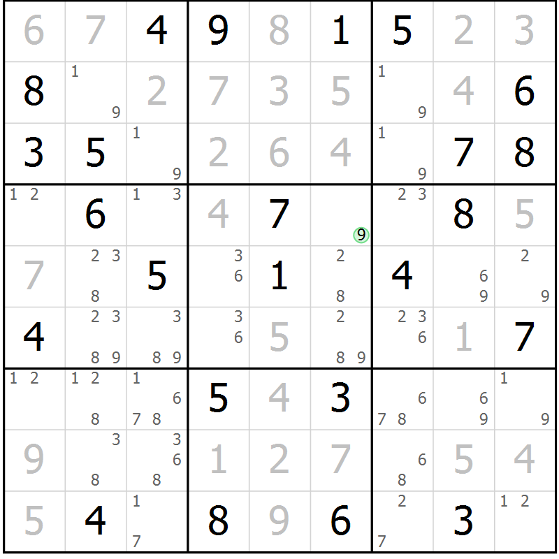 Position des candidats pour la solution de la Gr 76 page 79 du magazine de sudoku Maestro n° 085