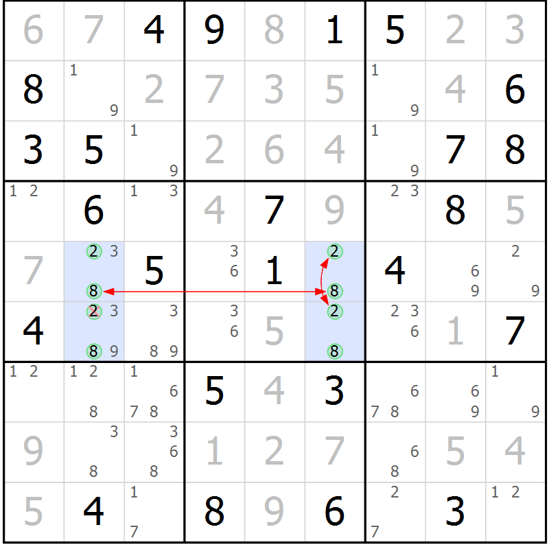 Position des candidats pour la solution de la Gr 76 page 79 du magazine de sudoku Maestro n° 085