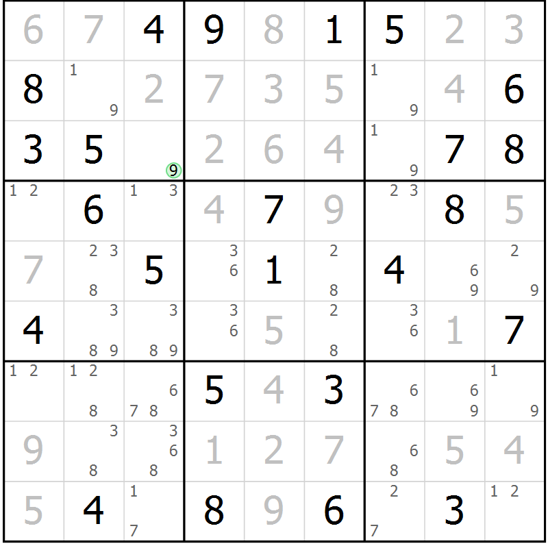 Position des candidats pour la solution de la Gr 76 page 79 du magazine de sudoku Maestro n° 085