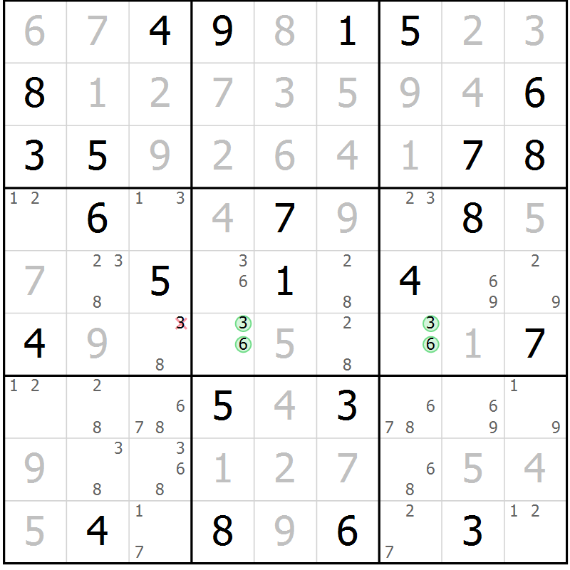 Position des candidats pour la solution de la Gr 76 page 79 du magazine de sudoku Maestro n° 085