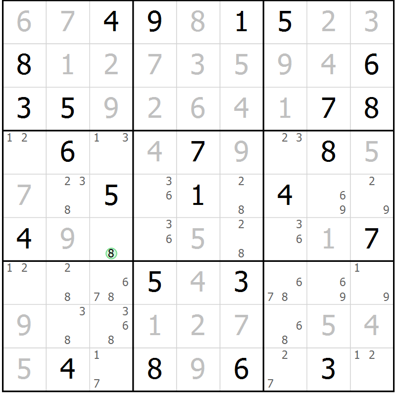 Position des candidats pour la solution de la Gr 76 page 79 du magazine de sudoku Maestro n° 085