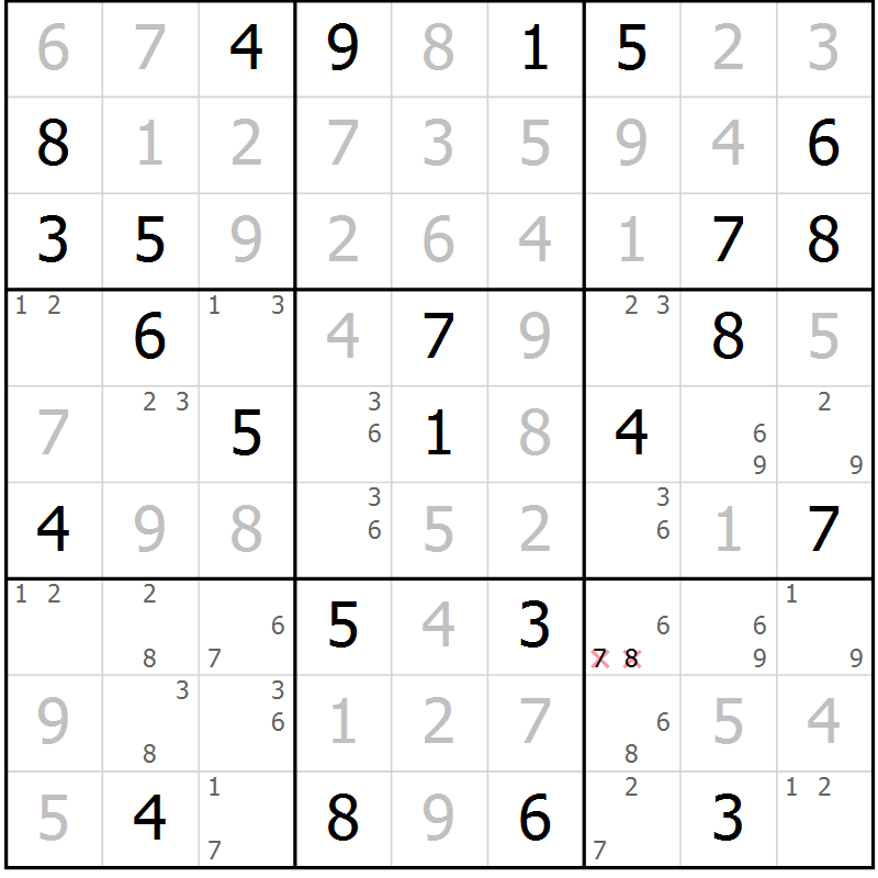 Position des candidats pour la solution de la Gr 76 page 79 du magazine de sudoku Maestro n° 085