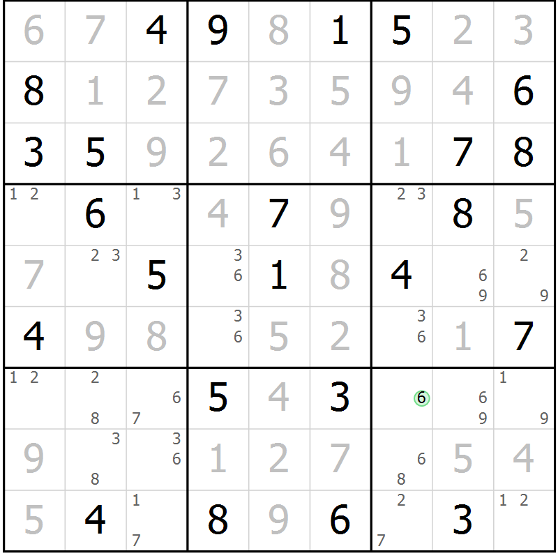 Position des candidats pour la solution de la Gr 76 page 79 du magazine de sudoku Maestro n° 085