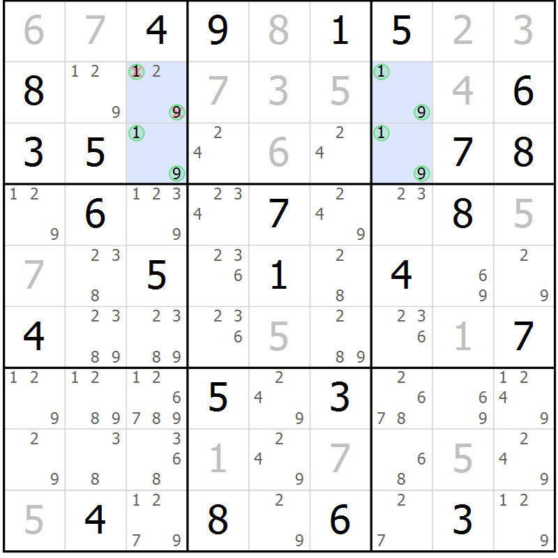 Position des candidats pour la solution de la Gr 76 page 79 du magazine de sudoku Maestro n° 085