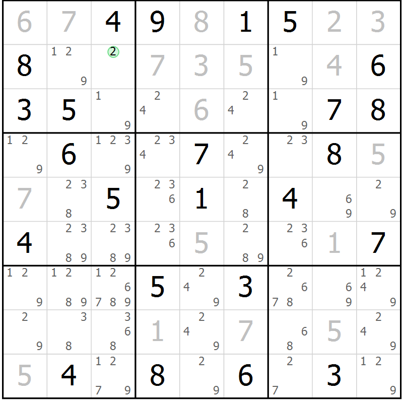Position des candidats pour la solution de la Gr 76 page 79 du magazine de sudoku Maestro n° 085