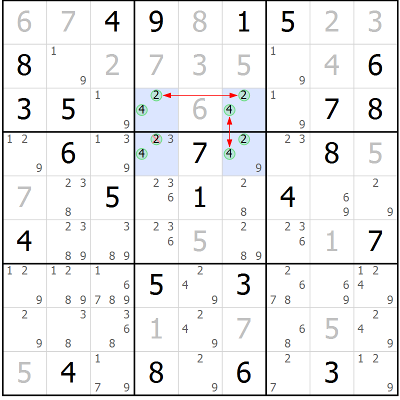 Position des candidats pour la solution de la Gr 76 page 79 du magazine de sudoku Maestro n° 085