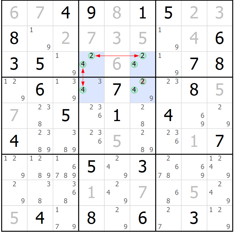 Position des candidats pour la solution de la Gr 76 page 79 du magazine de sudoku Maestro n° 085