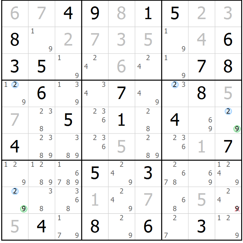 Position des candidats pour la solution de la Gr 76 page 79 du magazine de sudoku Maestro n° 085