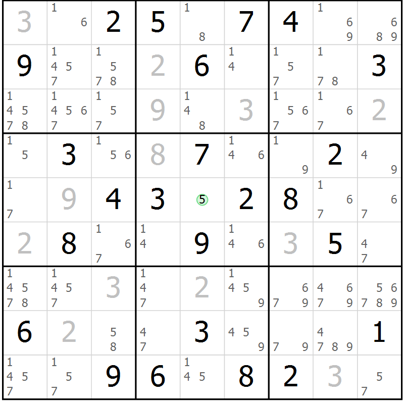 Position des candidats pour la solution de la Gr 77 page 80 du magazine de sudoku Maestro n° 085