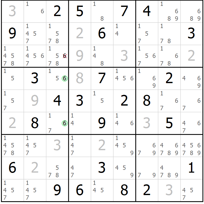 Position des candidats pour la solution de la Gr 77 page 80 du magazine de sudoku Maestro n° 085