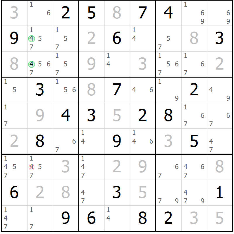 Position des candidats pour la solution de la Gr 77 page 80 du magazine de sudoku Maestro n° 085