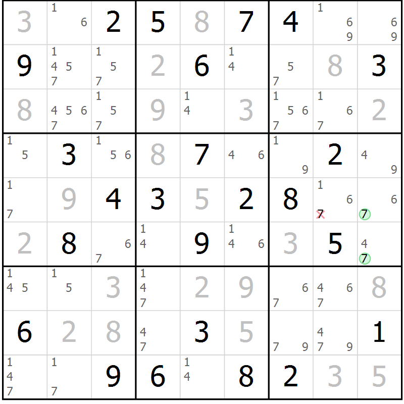 Position des candidats pour la solution de la Gr 77 page 80 du magazine de sudoku Maestro n° 085
