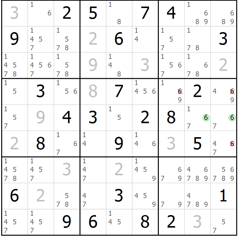 Position des candidats pour la solution de la Gr 77 page 80 du magazine de sudoku Maestro n° 085