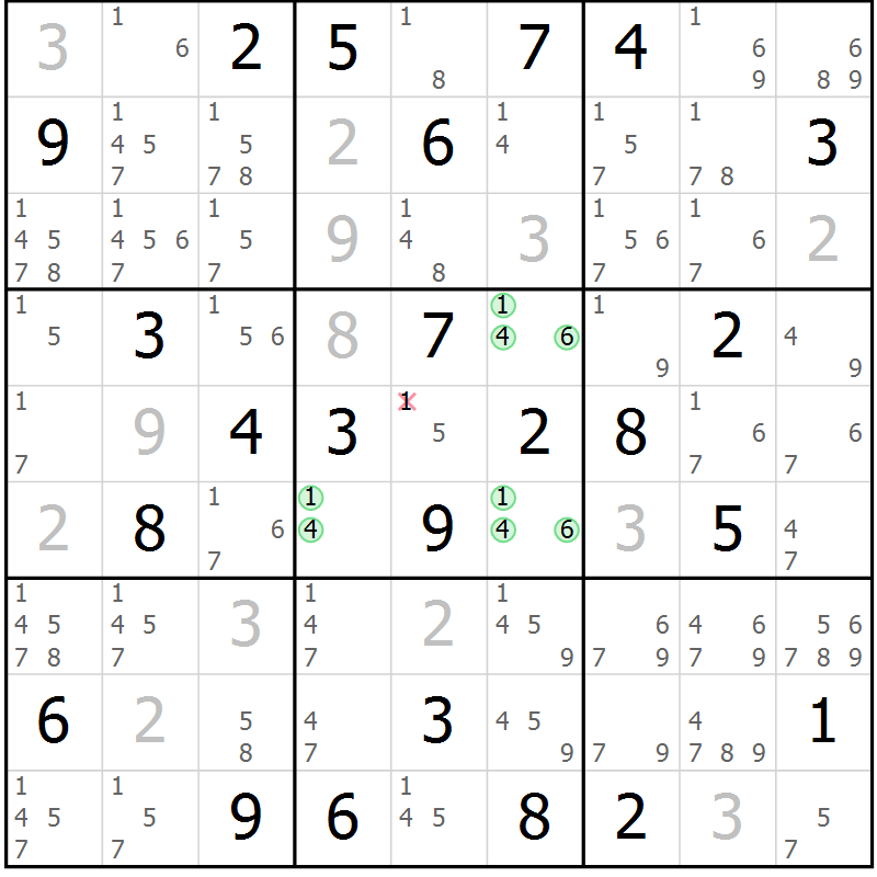 Position des candidats pour la solution de la Gr 77 page 80 du magazine de sudoku Maestro n° 085