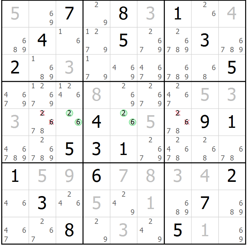 Position des candidats pour la solution de la Gr 78 page 81 du magazine de sudoku Maestro n° 085