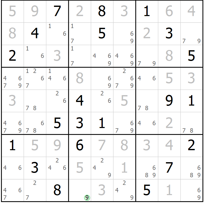 Position des candidats pour la solution de la Gr 78 page 81 du magazine de sudoku Maestro n° 085