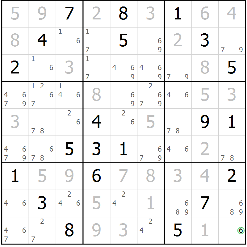 Position des candidats pour la solution de la Gr 78 page 81 du magazine de sudoku Maestro n° 085
