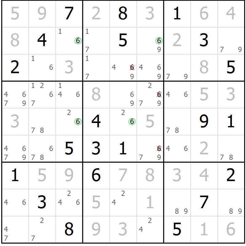 Position des candidats pour la solution de la Gr 78 page 81 du magazine de sudoku Maestro n° 085