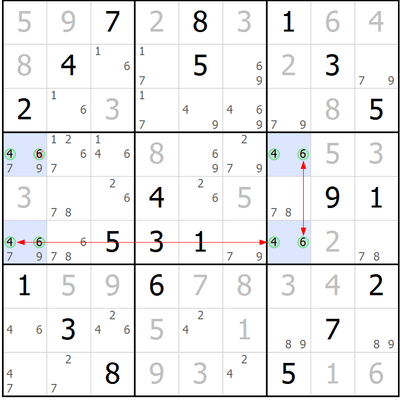 Position des candidats pour la solution de la Gr 78 page 81 du magazine de sudoku Maestro n° 085