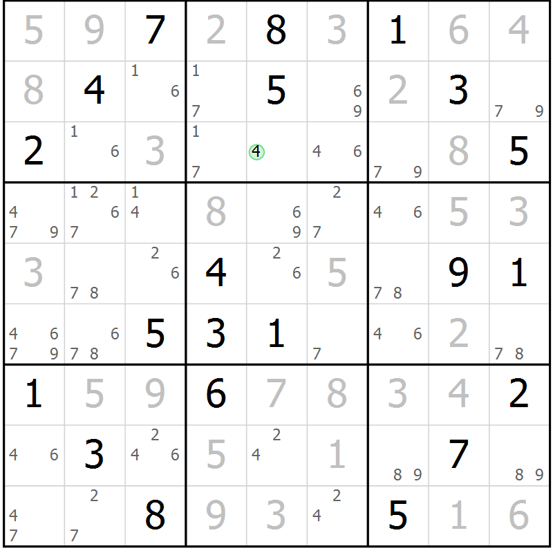 Position des candidats pour la solution de la Gr 78 page 81 du magazine de sudoku Maestro n° 085