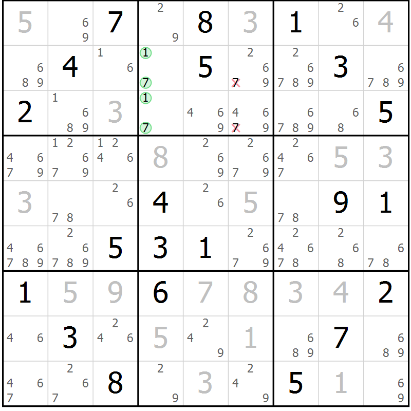 Position des candidats pour la solution de la Gr 78 page 81 du magazine de sudoku Maestro n° 085