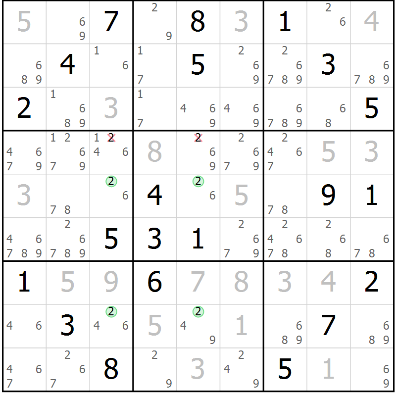 Position des candidats pour la solution de la Gr 78 page 81 du magazine de sudoku Maestro n° 085