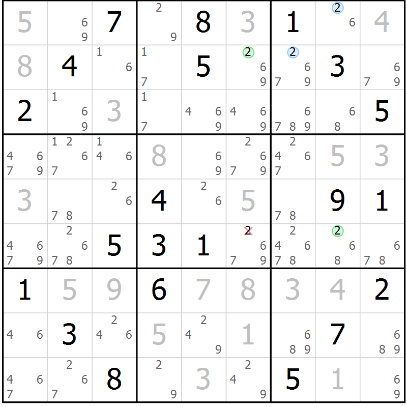 Position des candidats pour la solution de la Gr 78 page 81 du magazine de sudoku Maestro n° 085
