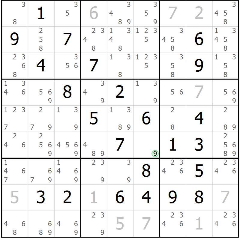 Position des candidats pour la solution de la Gr 79 page 82 du magazine de sudoku Maestro n° 085