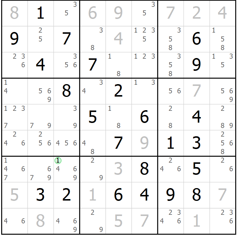 Position des candidats pour la solution de la Gr 79 page 82 du magazine de sudoku Maestro n° 085