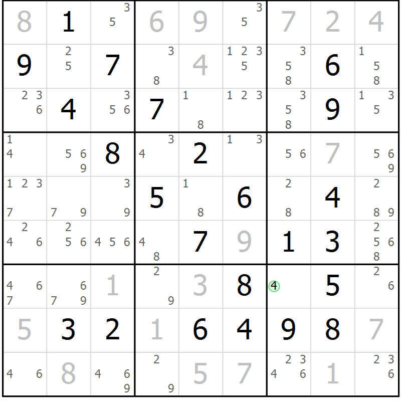 Position des candidats pour la solution de la Gr 79 page 82 du magazine de sudoku Maestro n° 085