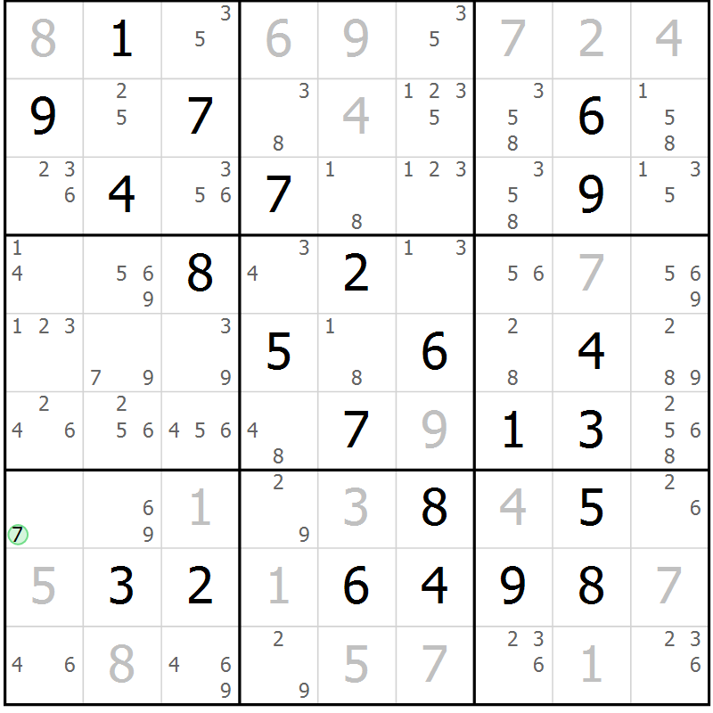 Position des candidats pour la solution de la Gr 79 page 82 du magazine de sudoku Maestro n° 085