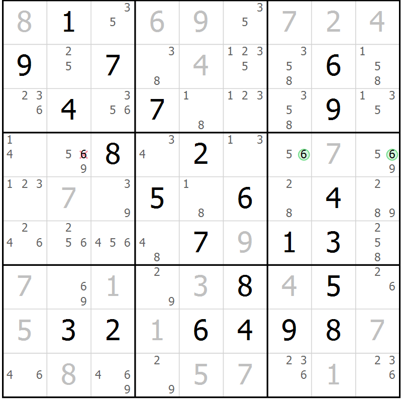 Position des candidats pour la solution de la Gr 79 page 82 du magazine de sudoku Maestro n° 085