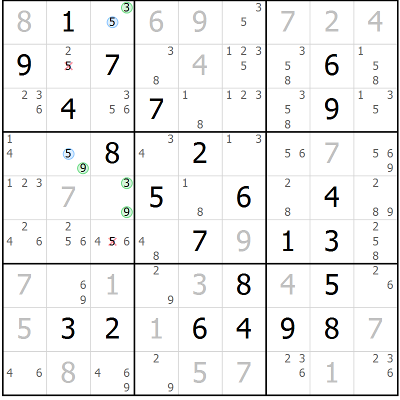 Position des candidats pour la solution de la Gr 79 page 82 du magazine de sudoku Maestro n° 085