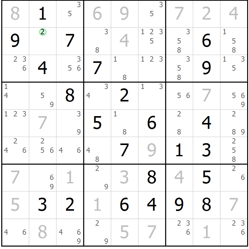 Position des candidats pour la solution de la Gr 79 page 82 du magazine de sudoku Maestro n° 085