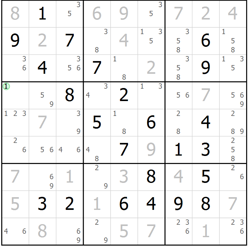 Position des candidats pour la solution de la Gr 79 page 82 du magazine de sudoku Maestro n° 085
