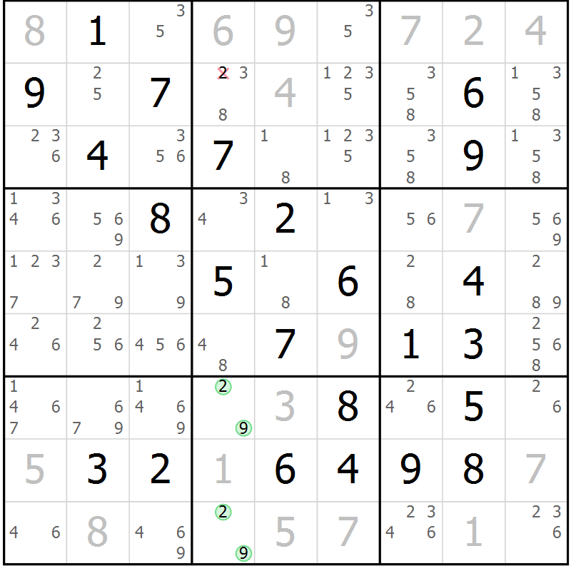 Position des candidats pour la solution de la Gr 79 page 82 du magazine de sudoku Maestro n° 085