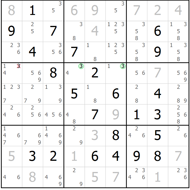 Position des candidats pour la solution de la Gr 79 page 82 du magazine de sudoku Maestro n° 085