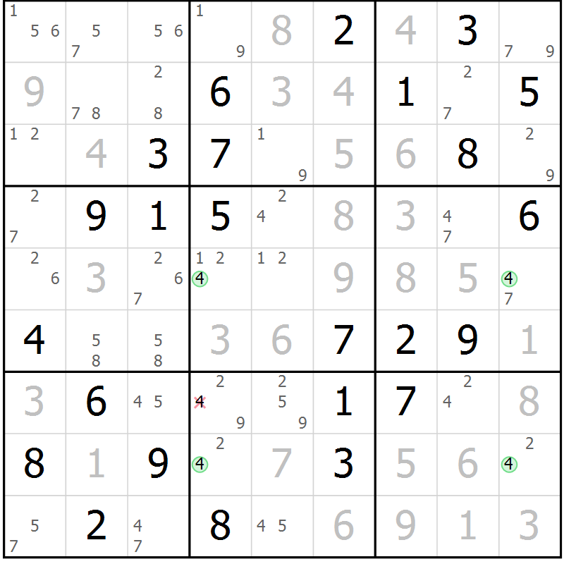 Position des candidats pour la solution de la Gr 8 page 11 du magazine de sudoku Maestro n° 085