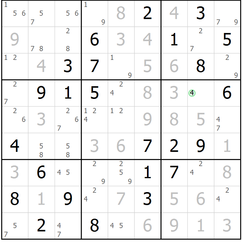 Position des candidats pour la solution de la Gr 8 page 11 du magazine de sudoku Maestro n° 085