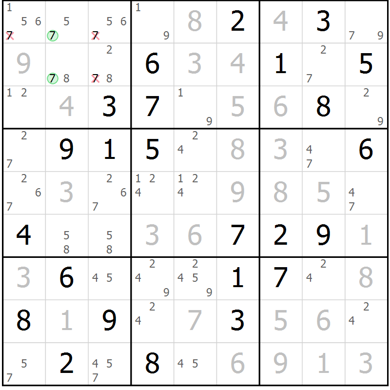 Position des candidats pour la solution de la Gr 8 page 11 du magazine de sudoku Maestro n° 085