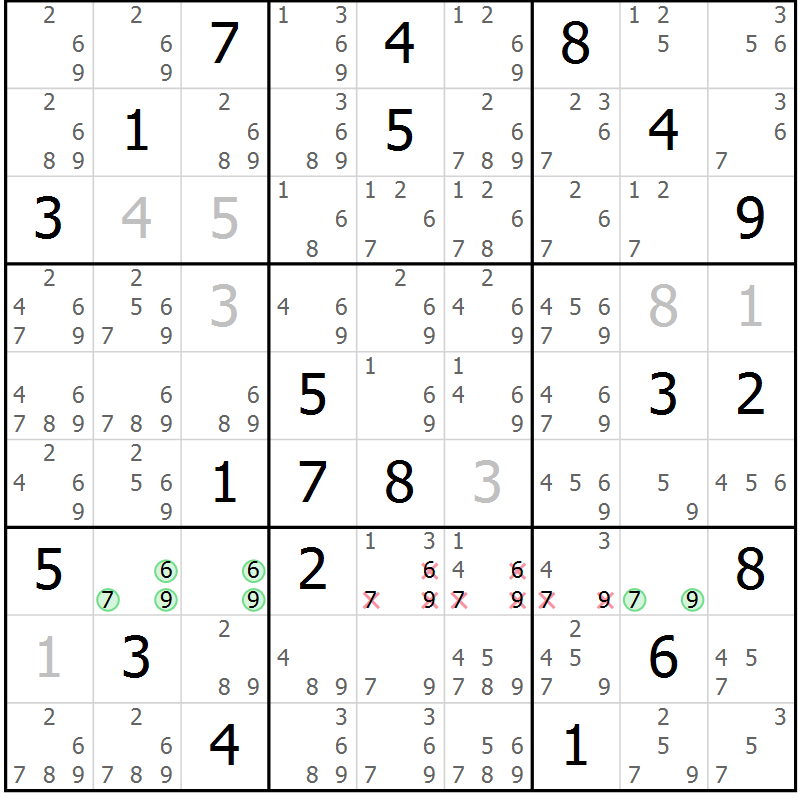 Position des candidats pour la solution de la Gr 80 page 83 du magazine de sudoku Maestro n° 085