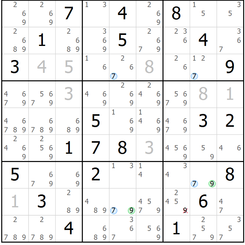Position des candidats pour la solution de la Gr 80 page 83 du magazine de sudoku Maestro n° 085