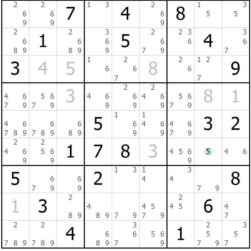 Position des candidats pour la solution de la Gr 80 page 83 du magazine de sudoku Maestro n° 085