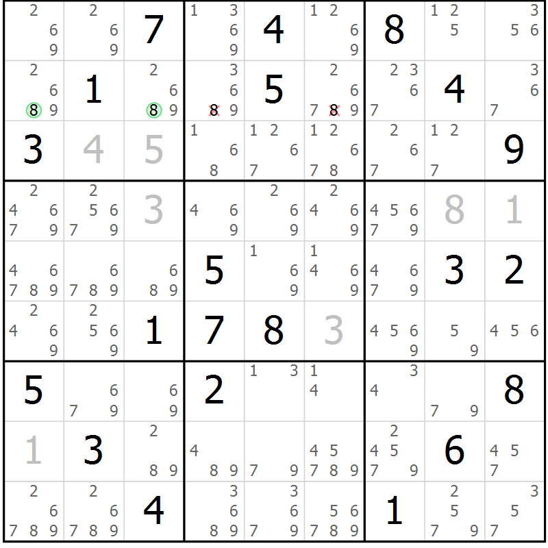 Position des candidats pour la solution de la Gr 80 page 83 du magazine de sudoku Maestro n° 085